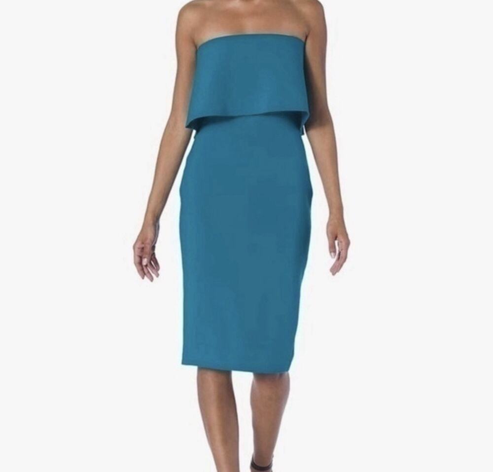 LIKELY Driggs One Shoulder Strapless Midi Dress In Cerulean Blue Teal SIZE 4